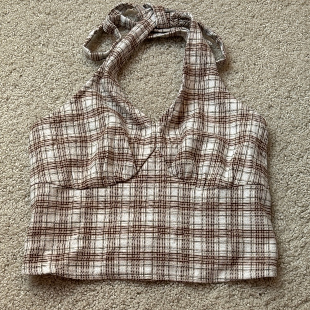 Hollister Brown Plaid Halter Top